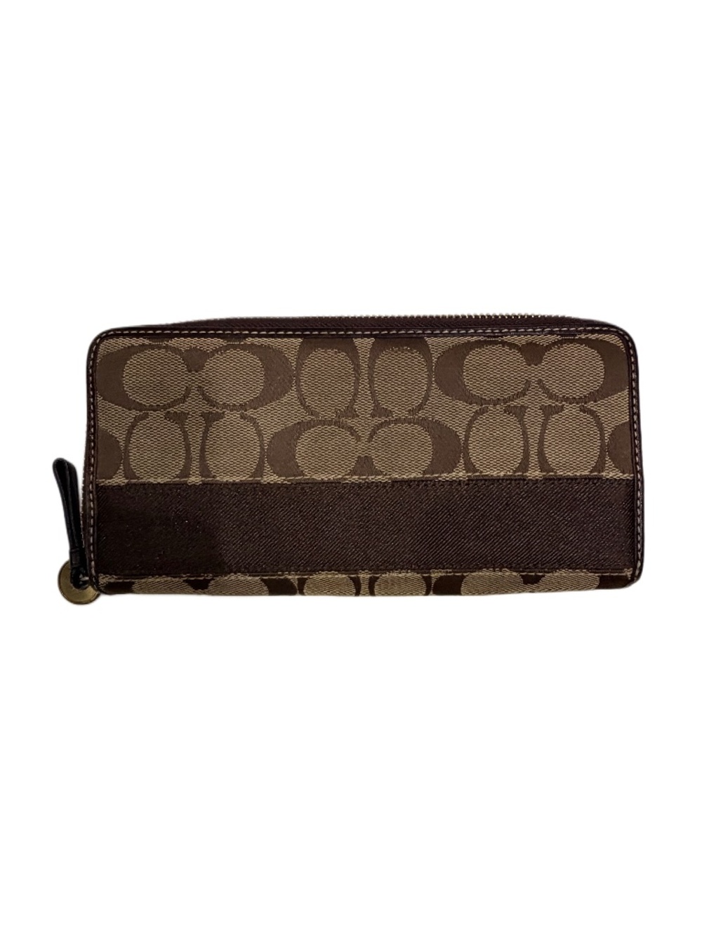 Coach Beige/Brown Signature Canvas Zip Around Continental Wallet